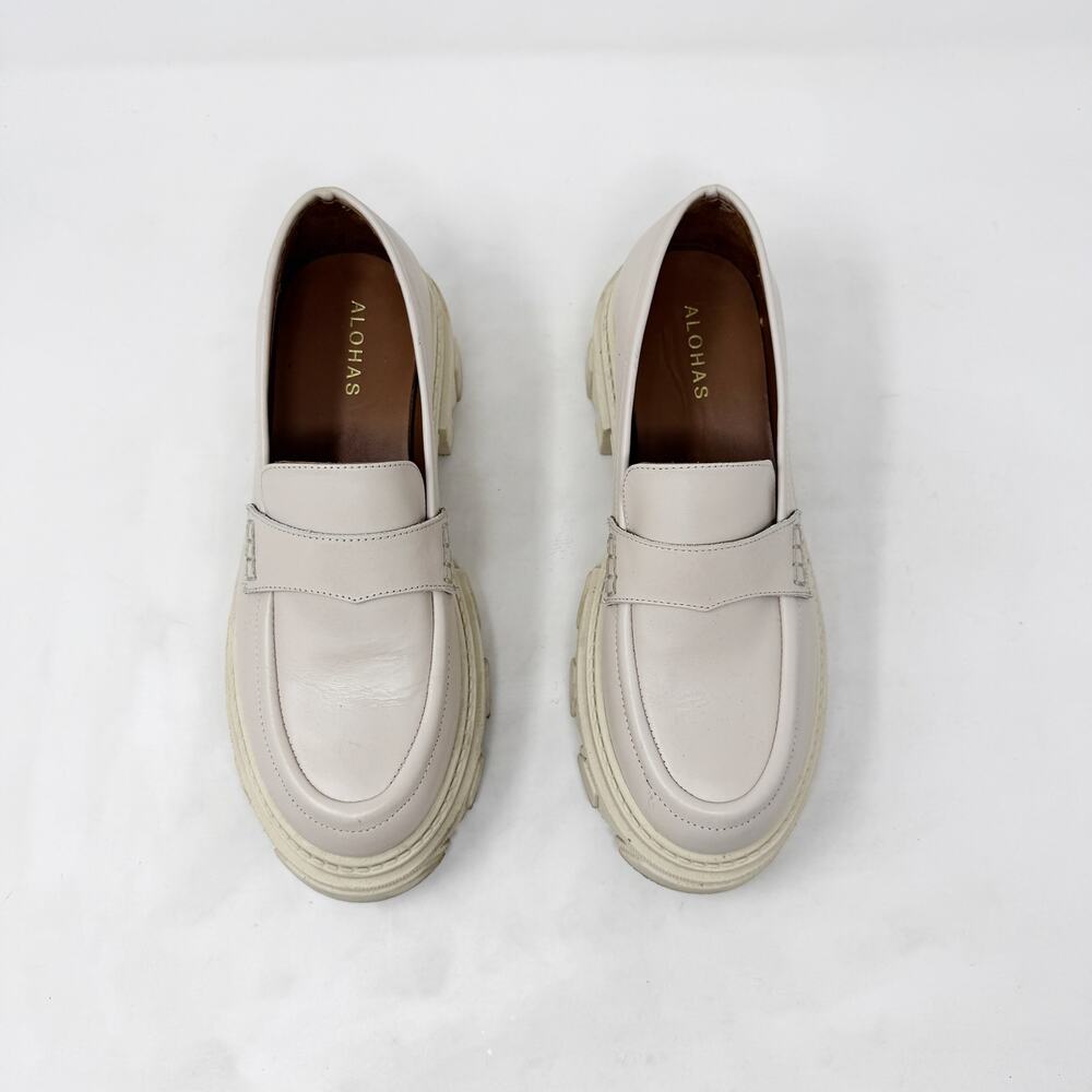 [Alohas] Cream Trailblazer Chunky Heel Penny Loafers Genuine Leather Sz 10 EU 40 - Picture 4 of 12